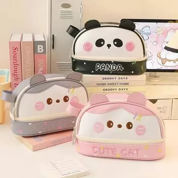 Большая вместимость симпатичная сумка для карандашей из ПУ водонепроницаемая косметичка сумка для хранения канцелярских принадлежностей детский подарок розовый