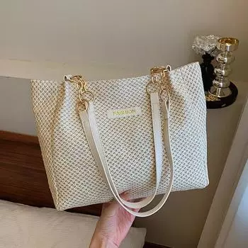 Большая вместимость соломенной плетеной модной повседневной сумки для весенних поездок на работу повседневная сумка на одно плечо подмышкой модная сумка-тоут