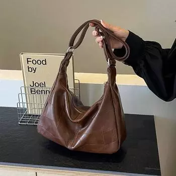 Большая вместимость стильная ретро-текстура для поездок на работу простая летняя новая однотонная сумка-тоут через плечо