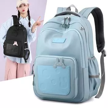 Большая вместимость студенческого рюкзака для девочек, школьный рюкзак для женщин, однотонный рюкзак чёрный