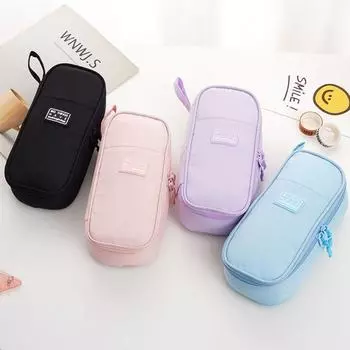 Большая вместимость студенческой сумки для ручек с сетчатым карманом для хранения канцелярских принадлежностей из холста для офиса