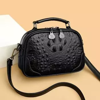 Большая вместимость сумки через плечо из кожи с крокодиловым узором для женщин, дизайнерские сумки, модная женская сумка-мессенджер 24*7*17cm чёрный