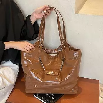 Большая вместимость сумки на одно плечо для женщин, новая модная универсальная сумка-тоут из искусственной кожи для женщин, сумки для шоппинга (30cm<Max Length<50cm)