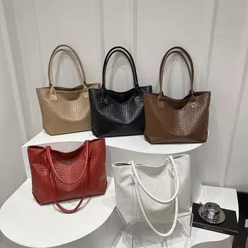 Большая вместимость тканый узор вдавленная сумка женская осенняя модная текстура универсальная сумка через плечо женская красный