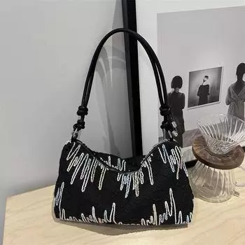 Большая вместимость, трендовая личность 2024 года, новый иностранный стиль, литературная вышивка нитками, модная пригородная сумка через плечо, женская сумка через подмышку белый