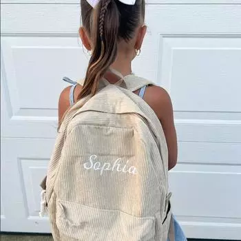 Большая вместимость вельветовый школьный рюкзак с индивидуальным именем, однотонная школьная сумка, персонализированный дорожный простой вельветовый рюкзак, уникальные подарки No Name бежевый