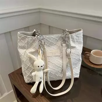 Большая вместимость весенняя модная простая сумка на одно плечо подмышкой новая простая однотонная модная сумка-тоут большой вместимости Without pendant