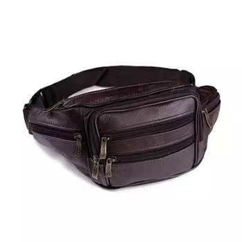Большая вместимость водонепроницаемая мужская поясная сумка из натуральной кожи из коровьей кожи на молнии для рабочих площадок, путешествий, отдыха, телефона B coffee