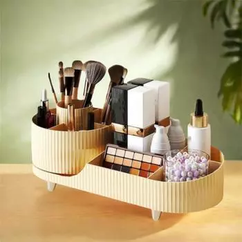 Большая вместимость вращающийся на 360° ящик для хранения косметики противоскользящий держатель для кистей для макияжа ванная комната жёлтый