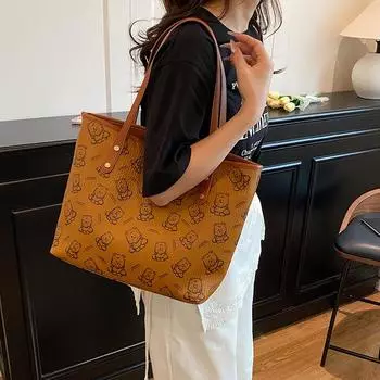 Большая вместимость женская сумка PU Commuter сумка-тоут с принтом подмышечная сумка бежевый