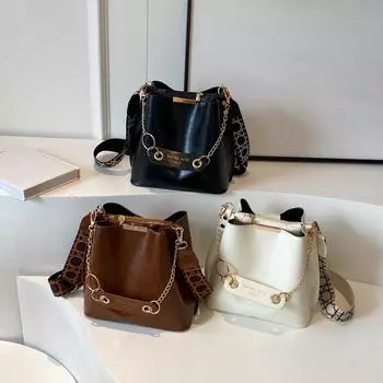 Большая вместимость, женская сумка-ведро на одно плечо, косая сумка из искусственной кожи, однотонная сумка через плечо, универсальные сумки 22x12x21cm коричневый