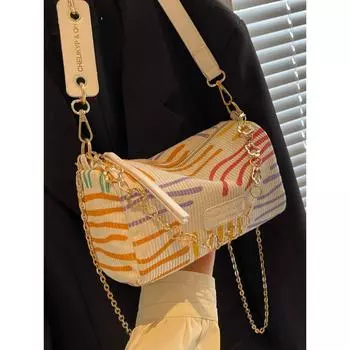 Большая вместимость женских сумок через плечо, модная красочная полосатая сумка-подушка через плечо, весна-лето, трендовые цепочки, сумка для поездок на работу