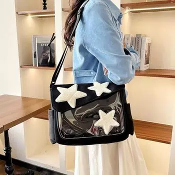 Большая вместимость Звезда Сумка через плечо Холщовая нейлоновая школьная сумка для студентов Пентаграмма сумка на плечо для улицы красный