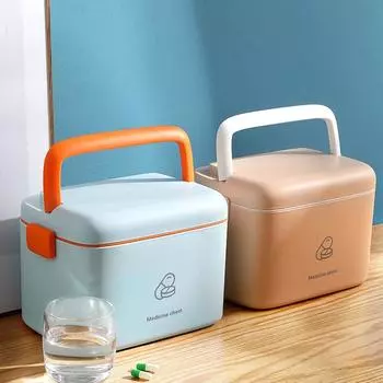 Большая вместительная аптечка для дома, дорожный футляр для таблеток, простая коробка для хранения, портативный контейнер для аптечки первой помощи, семейный набор для оказания экстренной помощи небесно-голубой