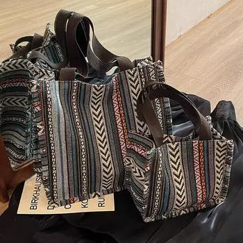 Большая вместительная этническая сумка-тоут для женщин 2024 года, новая модная сумка-тоут для женщин, сумка для студентов колледжей