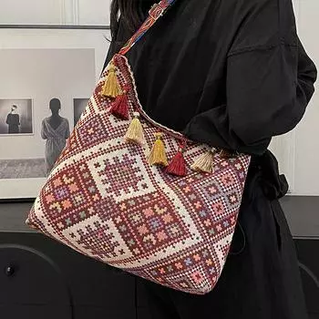 Большая вместительная этническая сумка женская 2024 новая сумка для поездок на работу подмышкой женская универсальная сумка через плечо для выхода