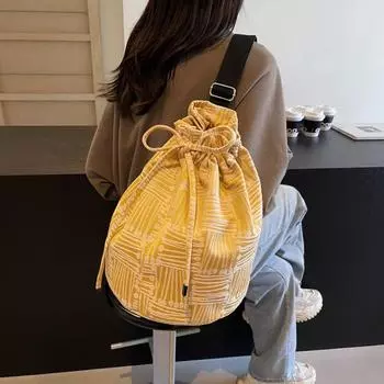 Большая вместительная цилиндрическая сумка со стандартным сетчатым отверстием и шнурком, универсальная сумка через плечо, новая коллекция осень-зима