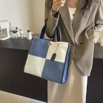 Большая вместительная джинсовая сумка для поездок на работу женская сумка через плечо с шитьем белый