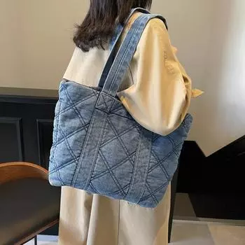 Большая вместительная джинсовая сумка для студентов, женская сумка для поездок на работу темно-синий
