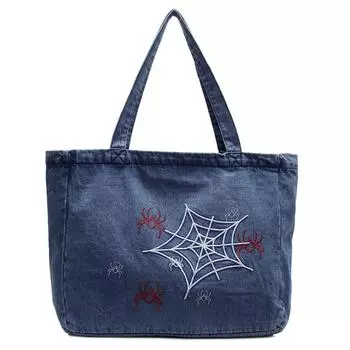 Большая вместительная джинсовая сумка-тоут женская дорожная сумка с вышивкой сумка через плечо светло-синий