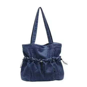 Большая вместительная джинсовая сумка-тоут женская сумка через плечо студенческая сумка для занятий темно-синий