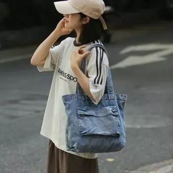 Большая вместительная джинсовая сумка-тоут, портативная, элегантная, универсальная, повседневная, дорожная, многофункциональная, новая