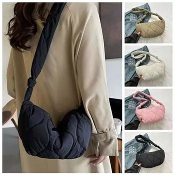 Большая вместительная хлопковая сумка через плечо, однотонная пузырчатая сумка-облако, корейская сумка на плечо для девочек чёрный