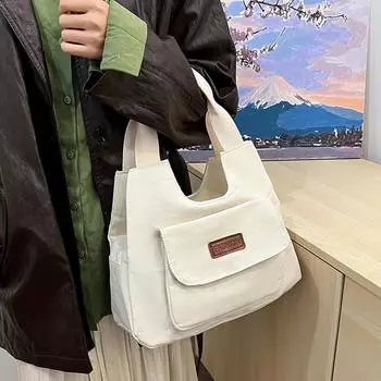 Большая вместительная холщовая сумка через плечо для поездок на работу, простой дизайн, повседневные сумки-тоут для женщин, женские сумки 32x29x13cm