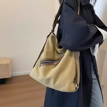 Большая вместительная холщовая сумка через плечо для женщин чёрный