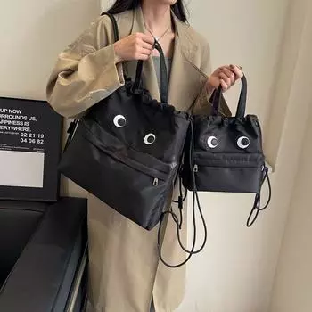 Большая вместительная холщовая сумка для женщин 2024 года, новая модная повседневная сумка через плечо, сумка-ведро с завязками, универсальная сумка на два плеча для поездок на работу