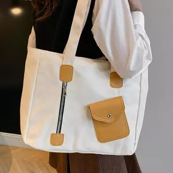 Большая вместительная холщовая сумка Niche Design Wind Tote Bag для женщин, студентов колледжей, классная сумка через плечо, ручная сумка для поездок на работу коричневый