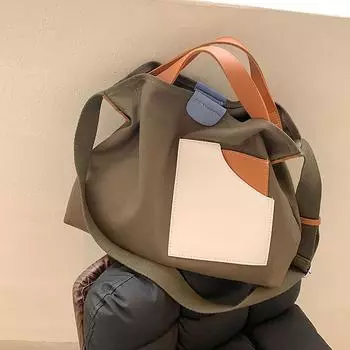 Большая вместительная холщовая сумка-тоут контрастного цвета, дорожная сумка-ведро, простая стильная сумка через плечо для девочек 37x31x10cm чёрный