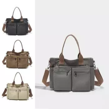 Большая вместительная холщовая сумка-тоут, винтажная женская сумка через плечо коричневый