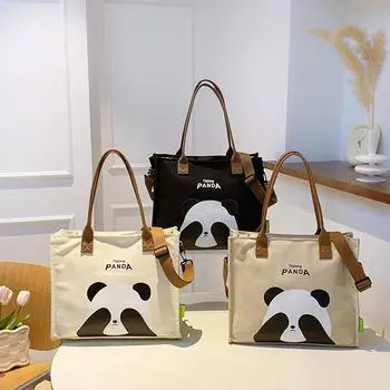 Большая вместительная холщовая сумка-тоут для студентов, симпатичная сумка с принтом панды, женская сумка для отдыха и поездок на работу покинуть белый