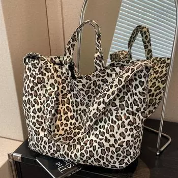 Большая вместительная холщовая сумка-тоут, большая сумка для поездок на работу, классическая сумка Crossbody с леопардовым принтом для шопинга белый