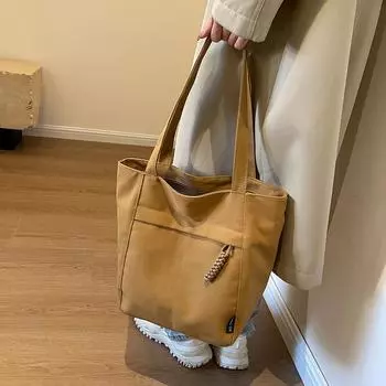 Большая вместительная холщовая сумка женская новинка 2024 года осень-зима универсальная сумка через плечо повседневная фактурная сумка для поездок на работу бежевый