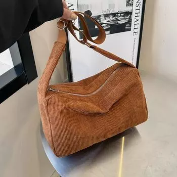 Большая вместительная холщовая сумка женская 2024 новая ретро вельветовая сумка через плечо повседневная студенческая сумка-мессенджер белый