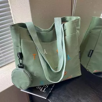 Большая вместительная холщовая сумка женская 2024 новая сумка для поездок на работу женская студенческая сумка через плечо хаки