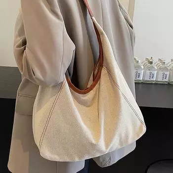 Большая вместительная холщовая сумка женская сумка через плечо Tide повседневная студенческая сумка для поездок на работу коричневый