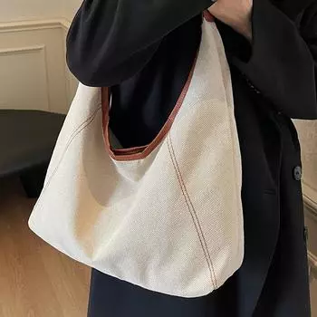 Большая вместительная холщовая сумка женская 2024 новая модная сумка через плечо подмышку повседневная студенческая сумка для поездок на работу чёрный