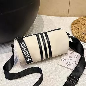 Большая вместительная холщовая сумка женская 2024 новая модная универсальная сумка через плечо текстурированная повседневная цилиндрическая сумка чёрный