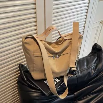 Большая вместительная холщовая сумка женская для отдыха весна-лето Slant Straddle Bag Advanced Sense Tote Bag хаки