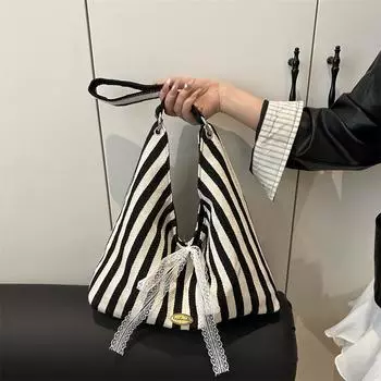 Большая вместительная холщовая сумка женская 2025 новая модная полосатая сумка-тоут простая и универсальная большая сумка сумка через плечо чёрный
