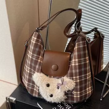 Большая вместительная клетчатая сумка для женщин, популярная вощеная колбаса, рюкзак для собак, сумка-мессенджер через плечо, сумка-тоут