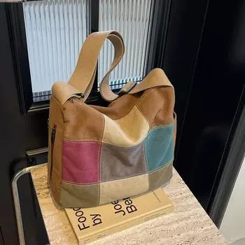 Большая вместительная контрастная цветная холщовая широкая сумка через плечо для женщин, студенческая дорожная сумка, новая мода