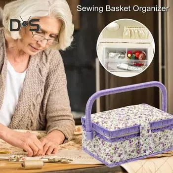 Большая вместительная корзина для шитья, органайзер для швейных принадлежностей с переносной ручкой, нитками, иглами, ножницами, чехлом для швейного набора C