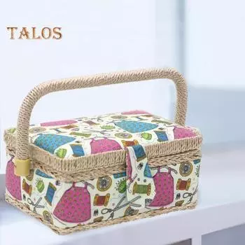 Большая вместительная корзина для шитья, органайзер для швейных принадлежностей с переносной ручкой, нитками, иглами, ножницами, чехлом для швейного набора A