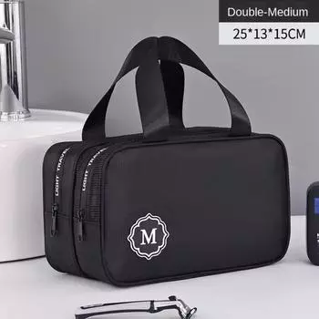 Большая вместительная косметичка для мужчин, органайзер для туалетных принадлежностей с разделением на сухие и влажные принадлежности для хранения в дороге M чёрный