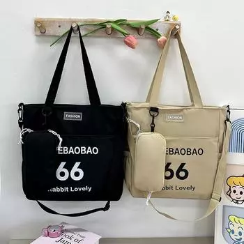 Большая вместительная косметичка для студента, повседневная универсальная сумка через плечо с напечатанными буквами, модная и литературная женская сумка для детей и мам хаки