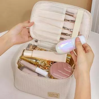 Большая вместительная косметичка для женщин, дорожная косметичка, портативный однотонный органайзер для макияжа, косметичка, сумка для хранения